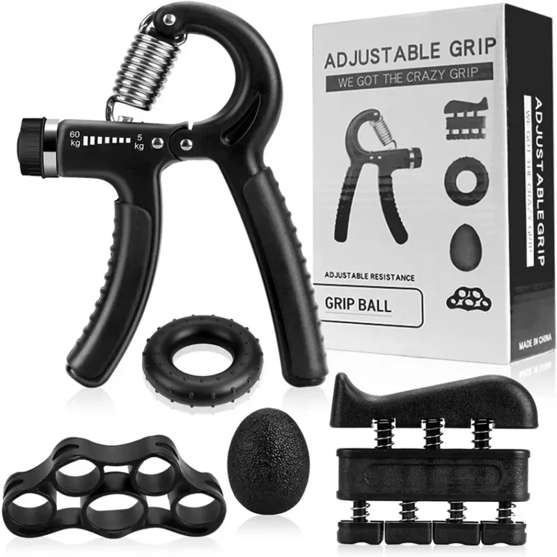 Hand Grip Strengthener Gripper Finger Exerciser Kit 5 Pack With Counter Grip Ring Stress Relief Ball